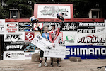 Redbull double vision on the top step of the podium with Jill Kintner and Steve Smith.