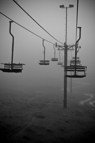 First Chair, Lower Bowl in the dreary Sunday Morning Fog