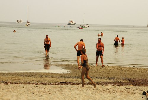 Dipping into the Ocean after riding on Hornby. What better way to prepare for riding back up and over the island.