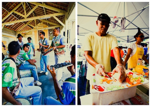 Brazilian culture. Hand drum band and the delicious acai/ice cream stand.