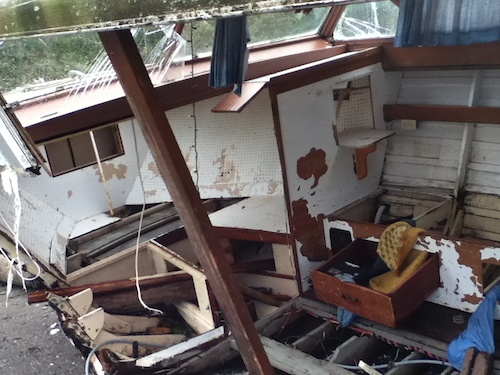 Front of the destroyed boat inside