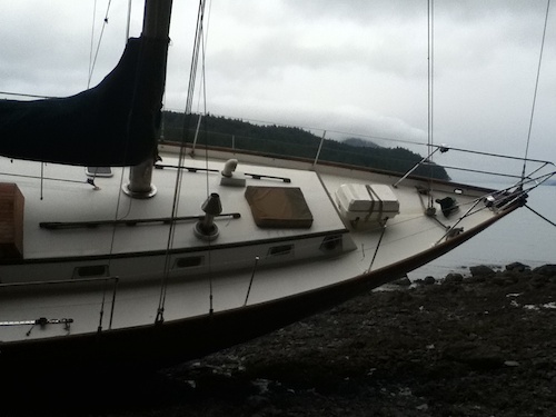 Washed up sailboat