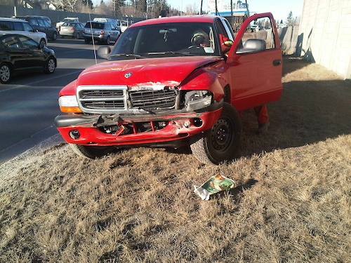 My truck after some asshole cut me off on crowchild.  fished-tailed and slammed into median.  All fixed now though