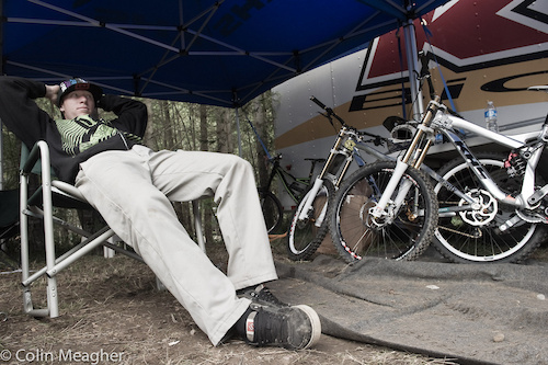 Some racers need to go into a quiet place to get ready for murder; Logan Binggeli just needs a camp chair and good people watching in the pits.