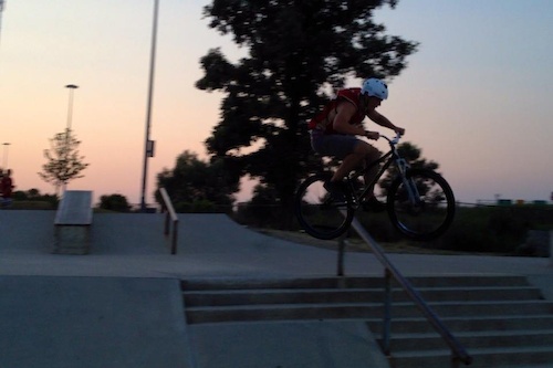 Hop over the 9 rail to flat.