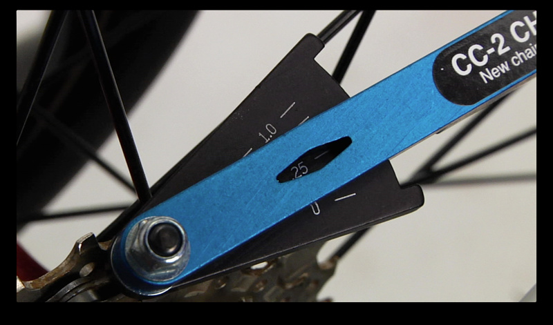 Step 2. The gauge on the CC-2 tool tells you just how worn the chain is. Replace if it's at .75 or higher