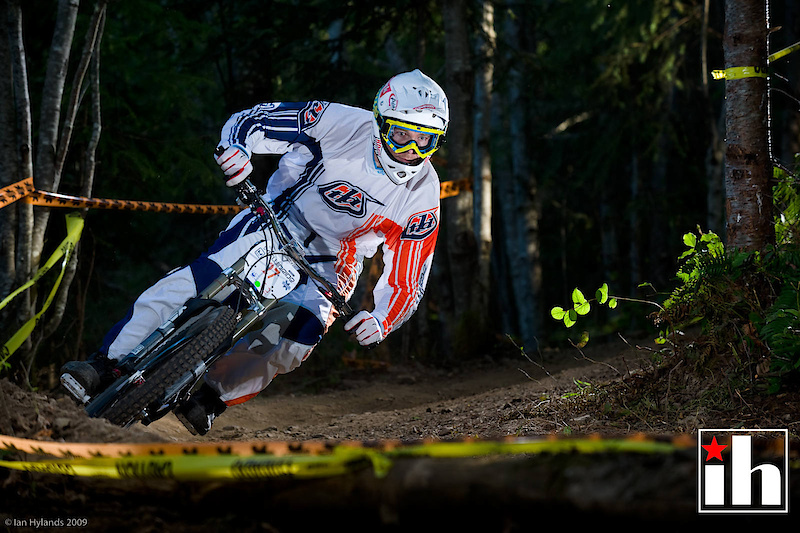 Curtis Keene rides into the frame on a triangle line