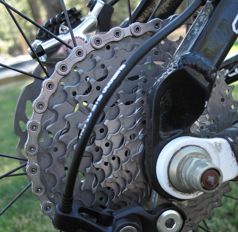 I fondly remember my early days of mountain biking and of all the cool parts that got my teenage heart pumping, Shimano's XTR cassette was the one bit that nearly put me into fibrillation. It still has the same effect today! The three piece aluminum spidered block uses titanium for the five largest cogs. It is available in both 11-36 and 11-34 spreads.