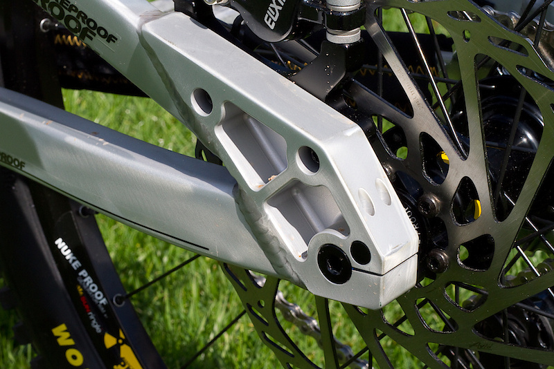 The rear of the bike uses standard 12 x 150 mm spacing and a traditional thru-axle. I like the burly, but tidy looking dropouts that are complete with countersunk brake adapter mounting holes. The frame has a scheduled release date of February 2011 and will come in at a very reasonable planned MSRP of approximately $2000 USD. The stock shock will be Rock Shox's coil sprung Vivid, but they are plans afoot to also offer the Cane Creek Double Barrel for a sensible upcharge.