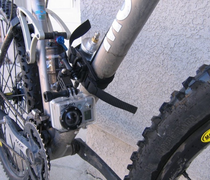 Using the Vented Helmet Mount and some miscellaneous GoPro bits from their Grab Bag of mounts gives you various frame mounting options - picture from Gramslightbikes