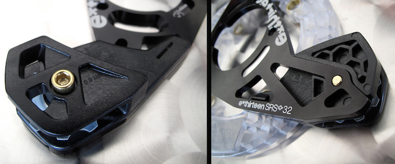 The SRS+ 32 is a very specific type of guide that is designed to work with just 32 tooth rings, and because of this its lower roller is now fixed in one position, unlike their other adjustable models. This makes the guide more compact for better clearance, simpler and lighter.