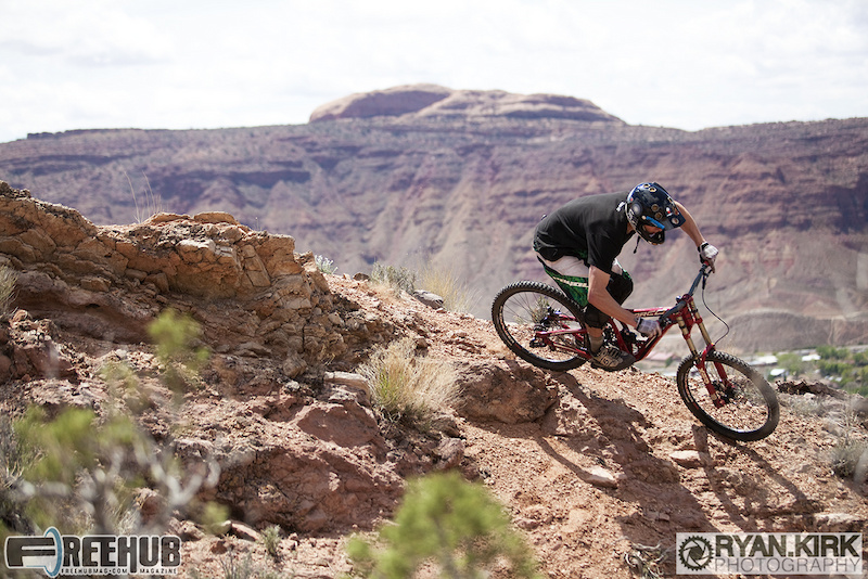Jon Angermeier turning right high above Moab, UT.