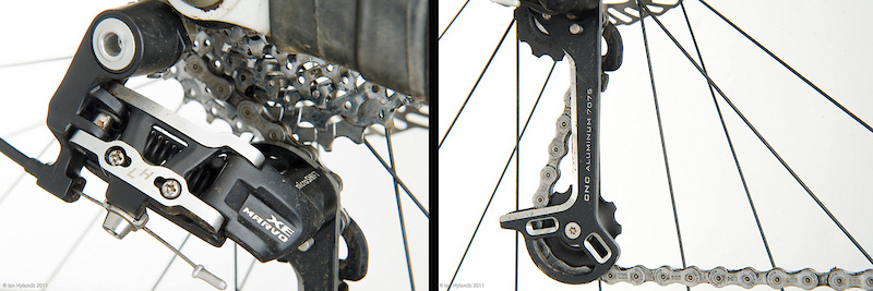 The Marvo XE rear derailleur is a sturdy unit that looks like it can take some abuse.