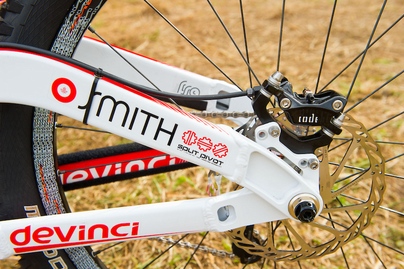 The Wilson utilizes a flip-flop eccentric chip (hidden behind the split pivot bolt through axle) that enables riders to fine tune the bike's geometry a bit. Consequently, there are two different brake mounting options to allow riders the most efficient mount for the type of brake/rotor they are utilizing.