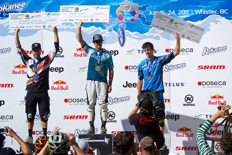 Men s Pro Podium L-R Nicolas Vouilloz 2 Brian Lopes 1 and Remy Absalon 3 .