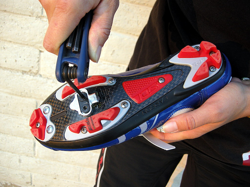 After establishing the distance from the heel to the crank arm remove the shoe and make small angular adjustments to correct any binding in the crank circle.Ride and recheck at all four positions. If all is go tighten the cleats and ride. Remember you ll need to retighten the cleats after your first good ride.