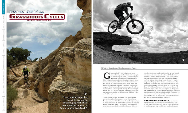 Grassroots Cycles in Grand Junction, CO wrote one of three trail and ride reviews in Volume 2.2. Others that accompany it in 2.2 are from Over the Edge Sports in Hurricane, UT and Revolution Bike & Bean in Bloomington, IN.
