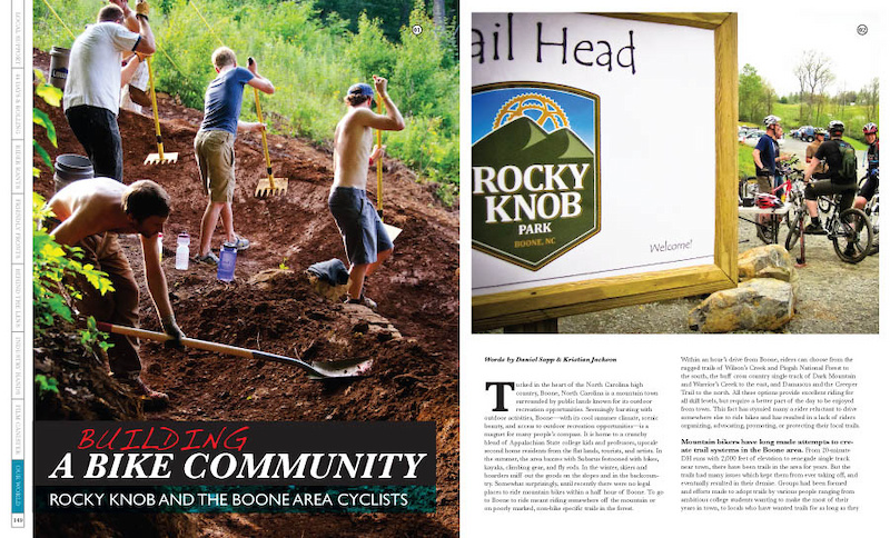 Rocky Knob Bike Park is one of our four different features in 'Our World', a section that is dedicated to the endeavors associated with growing and building our sport. For our current issue we showcased the Bearclaw Invitational, COPMOBA, Rocky Knob, and the Garden Dirt Jumps in Chicago. 