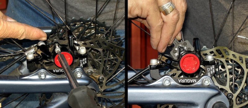 Unscrew the locking pin and slide the brake pads out of the caliper body. Store the pads and pin in a clean and dry place.