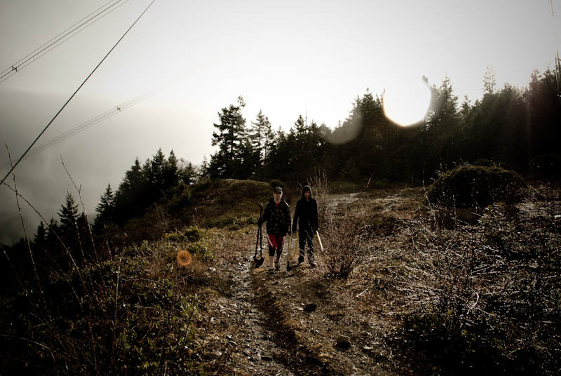 Walking down the road after a day of building