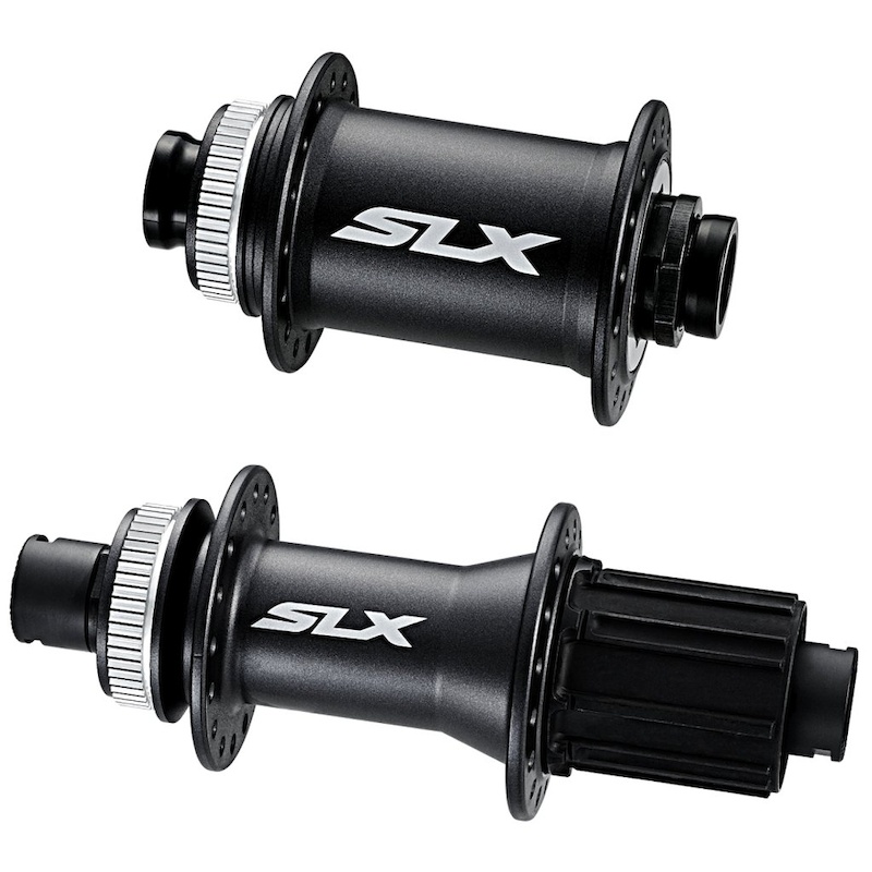 SLX hubs use adjustable angular-contact bearings and are available in standard quick release or with through-axles 15QR front and 142 12-millimeter rear SLX hubs feature Centerlock rotor interfaces but six-bolt SLX Ice Tech rotor are available for alternative hubs.