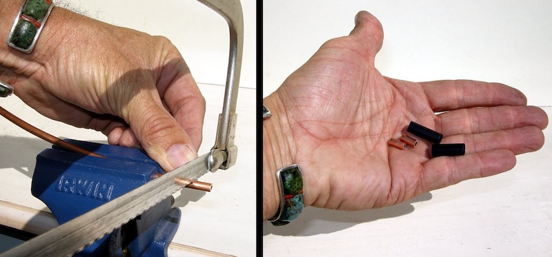 Cut the copper tube and shrink tube and then set them aside. Sand the copper tube smooth.