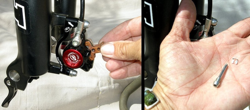 Remove brake pads and put pad retainer screw and c-clip in a safe place