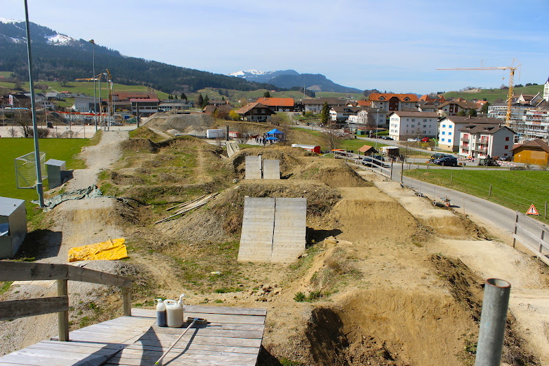 The Bike Park in Plaffeien Switzerland during spring-cleaning .
