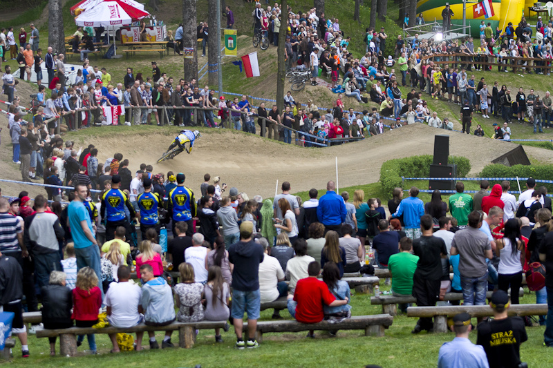 Crowds lining the track as Lucas Mechura qualifies first