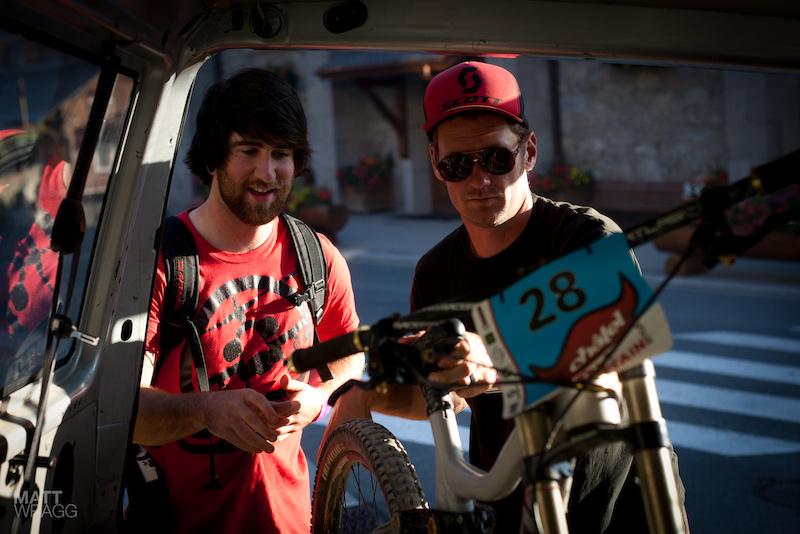 Unloading the bike at the end of the day.