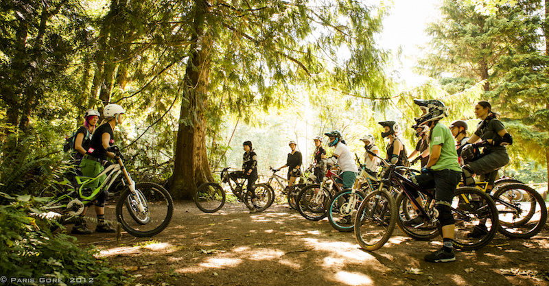 Kat Sweet and Lorraine Blancher coach their group of ladies. Two of the most inspirational women in mountain biking right here.