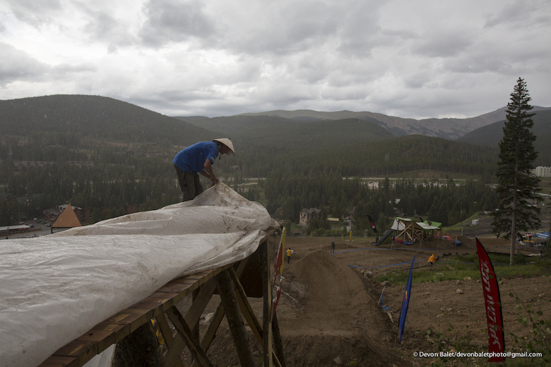 When the rain first started the riders asked for the wood to be covered in hopes that it wouldn t last long. Unfortunately the rain is still coming down here in Winter Park.