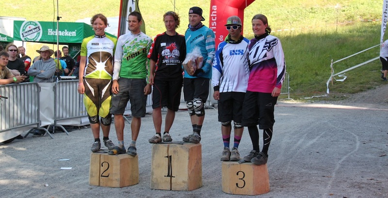 Podium of the qualification run at Trek Bike Attack 2012 1. Braumann Birgit Austria 18.02 4 2. Thoma Ines Germany 18.02 6 3. Oetjen Lucia Switzerland 19.11 1 1. Wildhaber Rene Switzerland 14.57 9 2. Wildhaber Gustav Switzerland 15.09 0 3. Liebherr Janick Switzerland 15.39 5 pic c.capeller