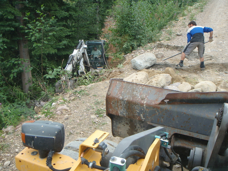 Creating an entrance off the 10 Road onto the new reroute. Another section of trail above this will be built in the future. That will allow for the momentum required to get up to speed for this section.