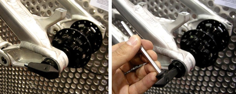 Syntace X-Fix is a three-head Allen Key driver that snaps into a modified collar that retrofits all Syntace X-12 through axles. X-Fix can also be ordered with the Torx 25 head that fits may SRAM components. Syntace says that the X-Fix axle system is ligher in total than a conventional quick release type. 18 Euros including the conversion parts USD TBD .