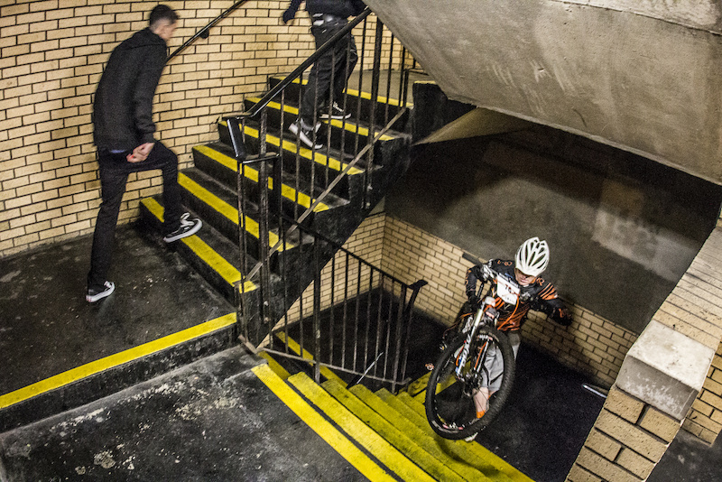 No uplift just a hike up 12 flights of stairs during Evans Cycles Urban Dual at NCP Multstory Car Park Cardiff Wales United Kingdom. 28October 2012 Photo Charles Robertson