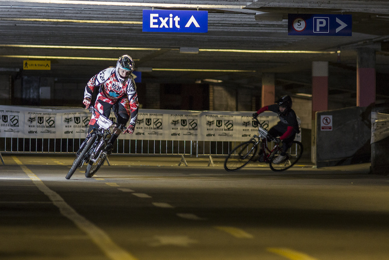 Powering through the round of 16 during Evans Cycles Urban Dual at NCP Multstory Car Park Cardiff Wales United Kingdom. 28October 2012 Photo Charles Robertson