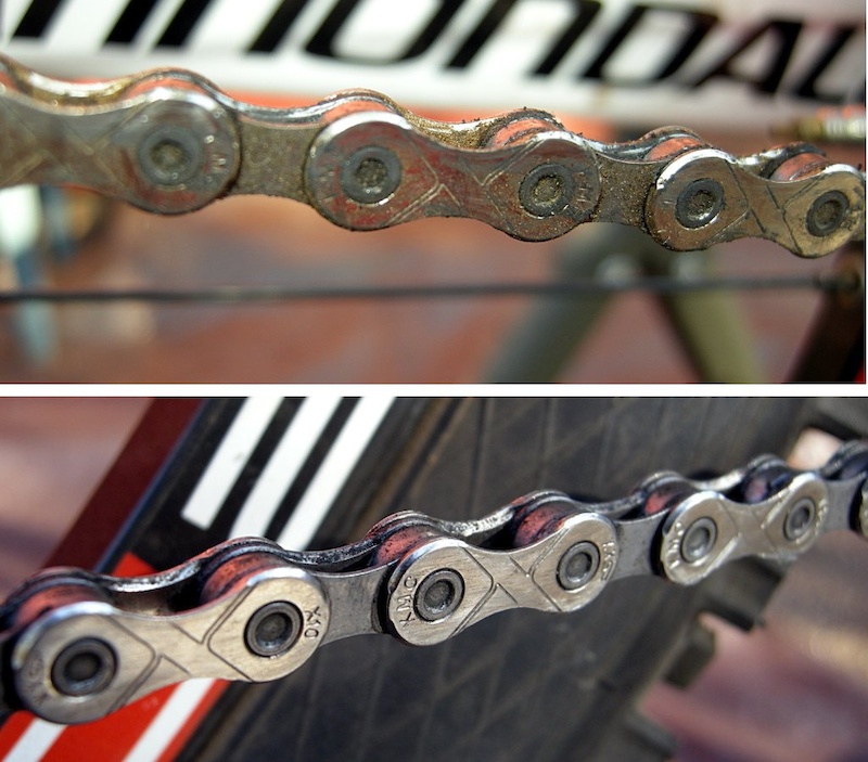 Park Tool Cyclone Chain Scrubber Before and after pictures.