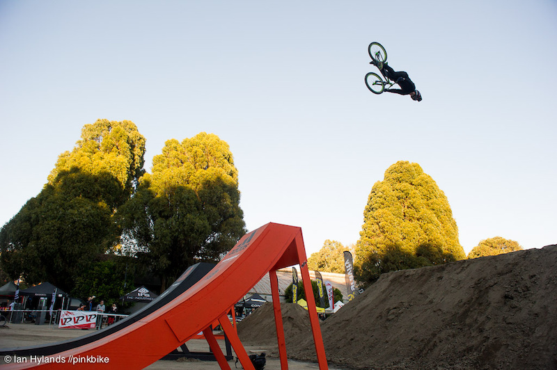 Garrett did this big ol front flip that was so slow and bonered out at first I though he was going to land on his head. Quick tuck to bring it around and he stuck it. Sick