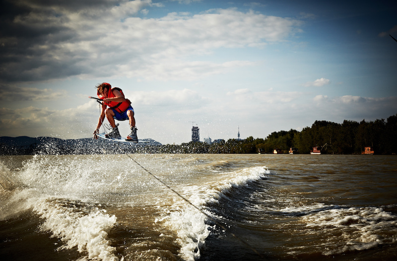 AT trying out some wakeboarding on Vienna s waterways.
