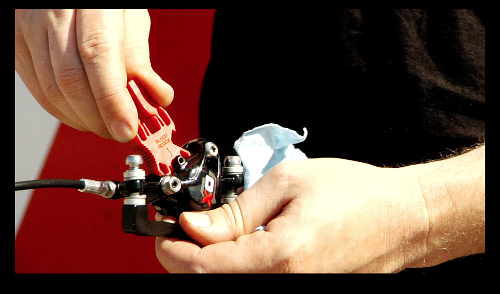 How to bleed SRAM brakes - bleed block installation.