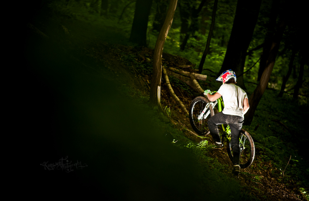 Szymon Godziek with his green Shine at the Jaws' spot, Poland