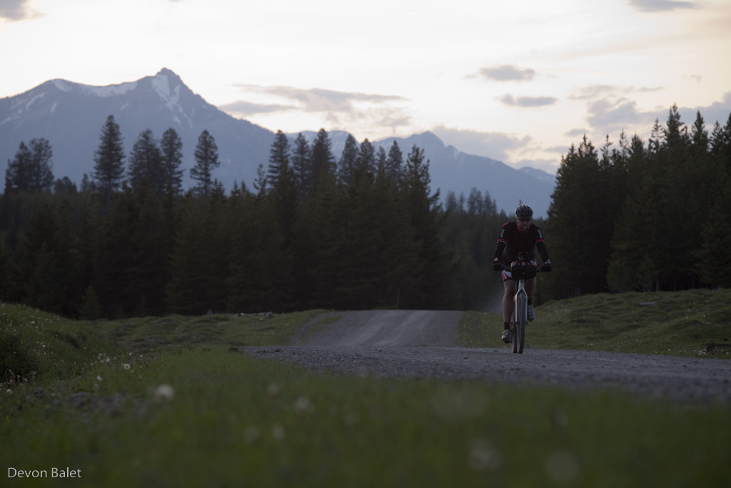 Fading sun on day one of TDR. Rider makes his way towards Fernie BC.