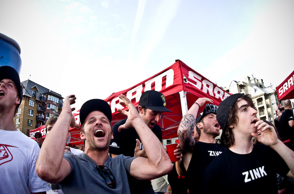 The Giant team is emotional at the World Cups and on the SRAM deck for the finals. This is their reaction to the young new threat Messere. The new kid on the block boosted and impressed us all.