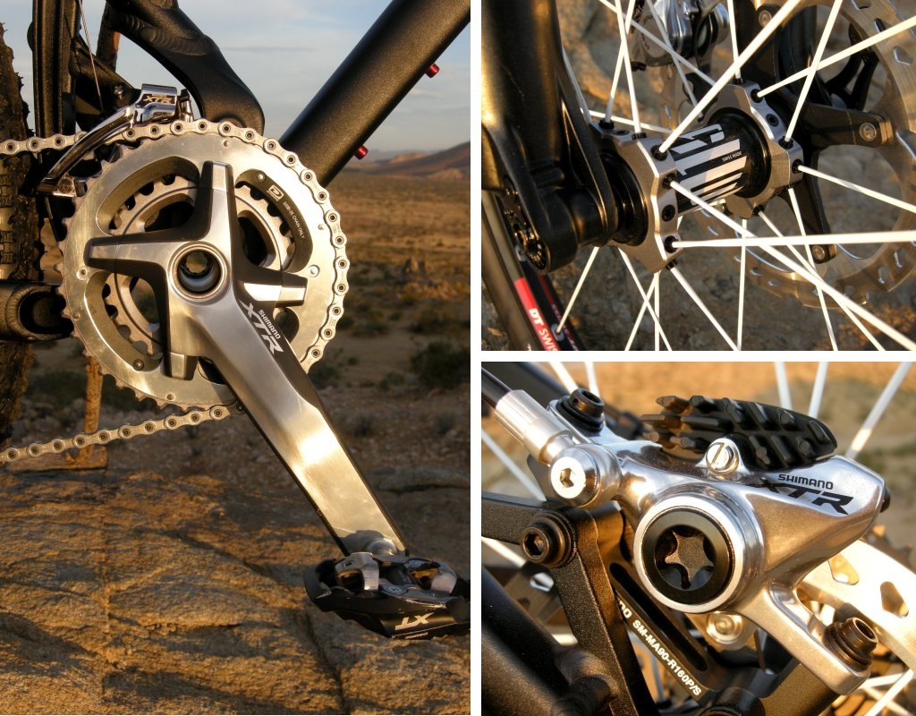 Standout components We were surprised by the rough-trail performance of the Shimano XTR two-by-ten drivetrain. Higher spoke tension of the DT Swiss Tricon wheels seemed to enhance the bike s lateral stability. Shimano ICE brake pads and rotors did the work of larger-diameter rotors. Impressive stoppers.