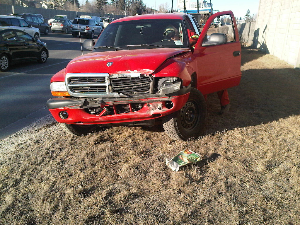 My truck after some asshole cut me off on crowchild.  fished-tailed and slammed into median.  All fixed now though