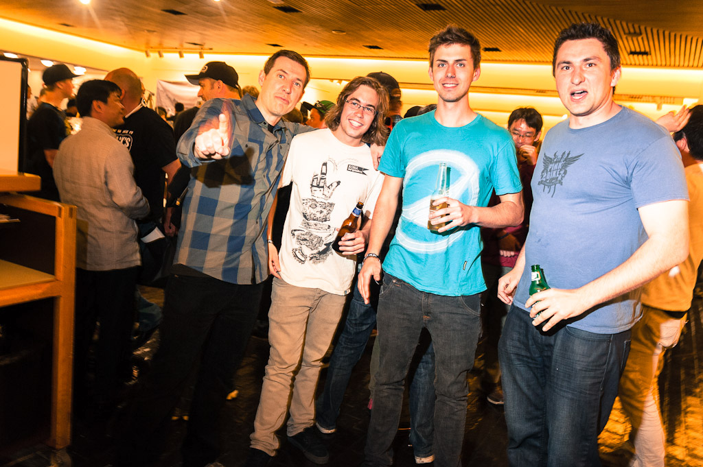 Winners of the Pinkbike Video of the Year award Karl Heldt and Matt Miles at the Strength in Numbers movie premier in Monterey.