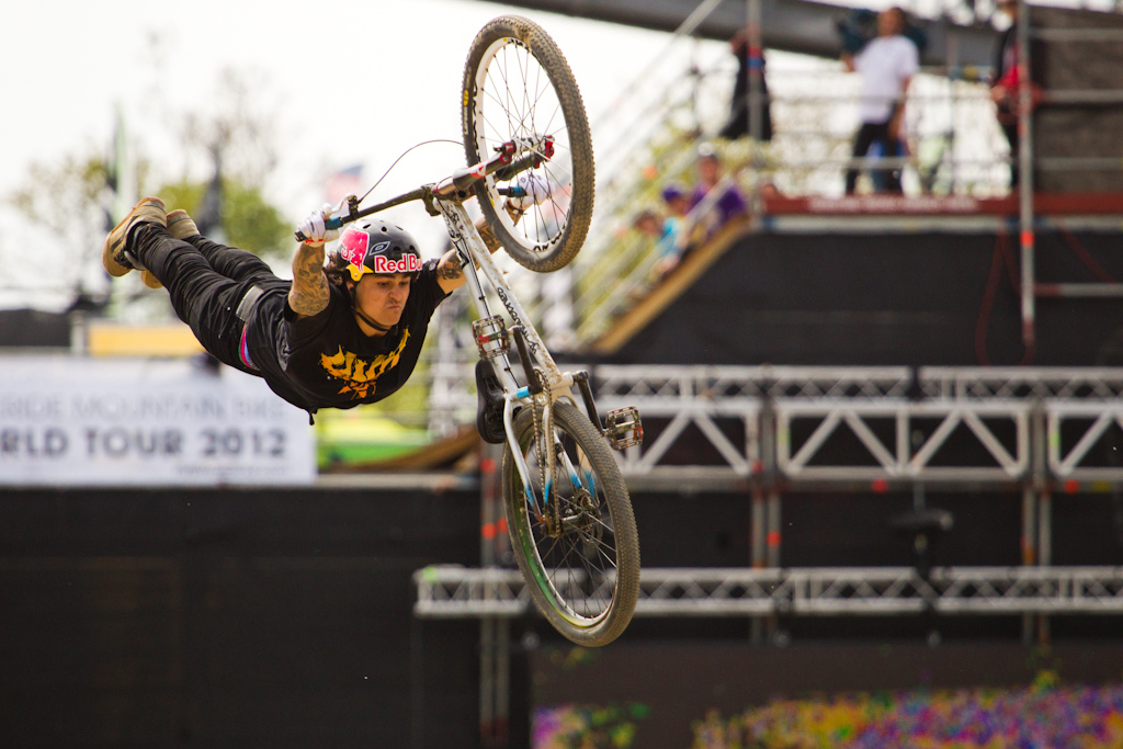 winner of Red Bull Bergline with a Double Flip and a sick run Andreu Lacondeguy show his here signature Superman