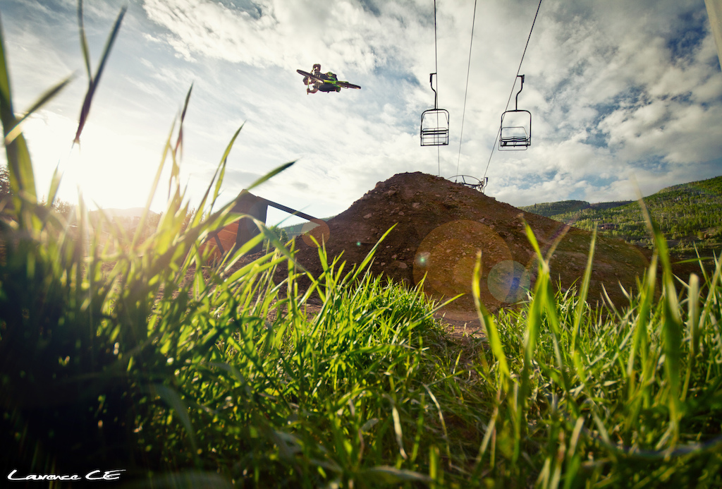 Sam warming up the slopestyle course here at Teva Mountain Games before it all kicks off on Friday - Laurence CE - www.laurence-ce.com