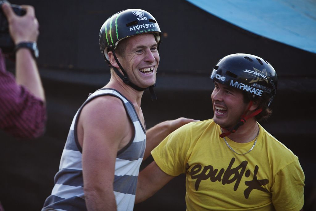 Sam Pilgrim Celebrating his win at the 2012 Teva Games Slopestyle